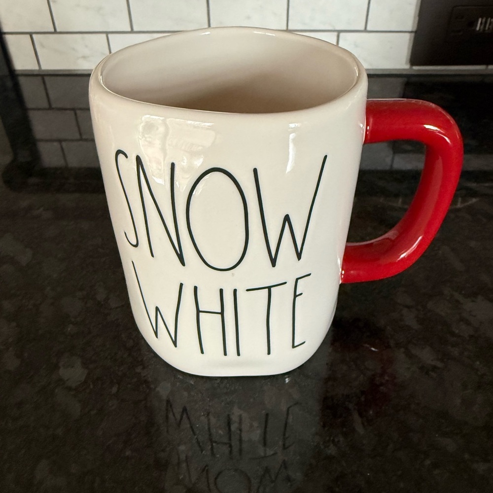 Rae Dunn Disney Snow White Ceramic Mug with Red Handle and Cream Body
